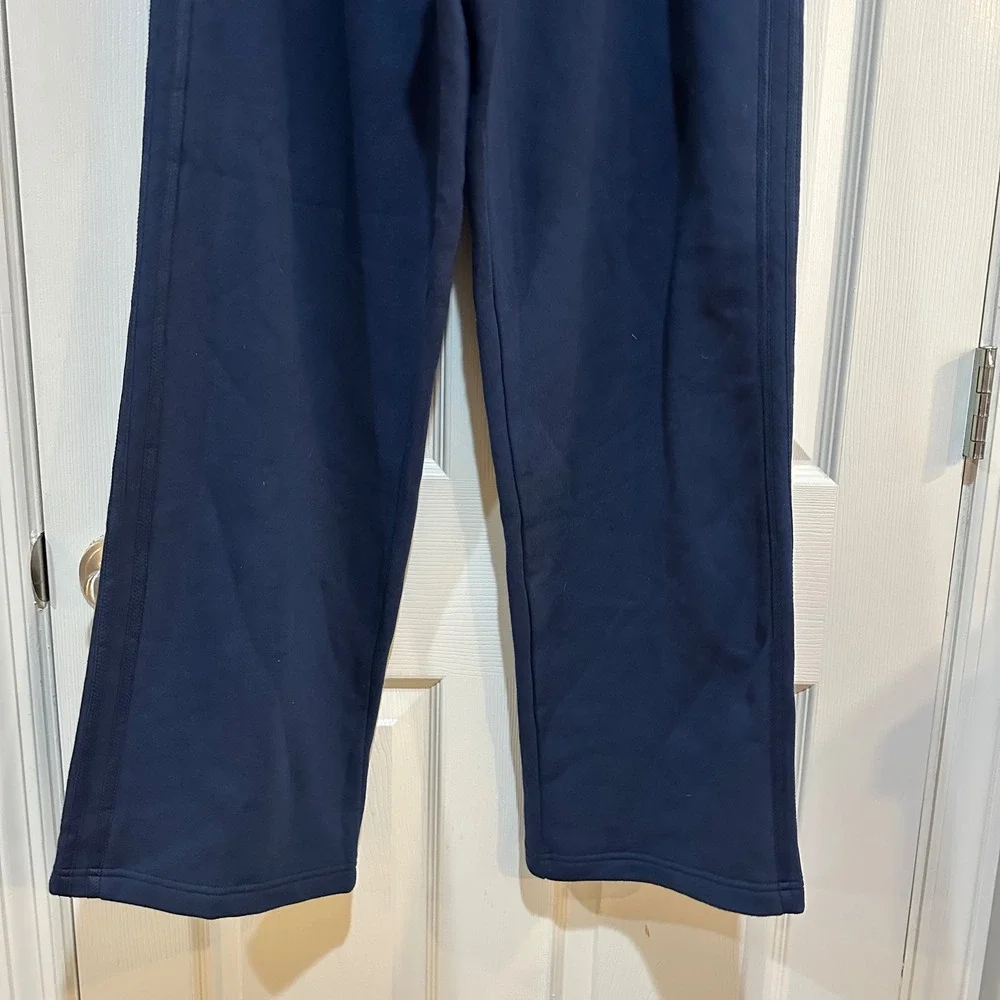 Adidas Navy Blue Fleece Sweatpants Mens Large Straight Leg 3‎ Stripe Track Pants